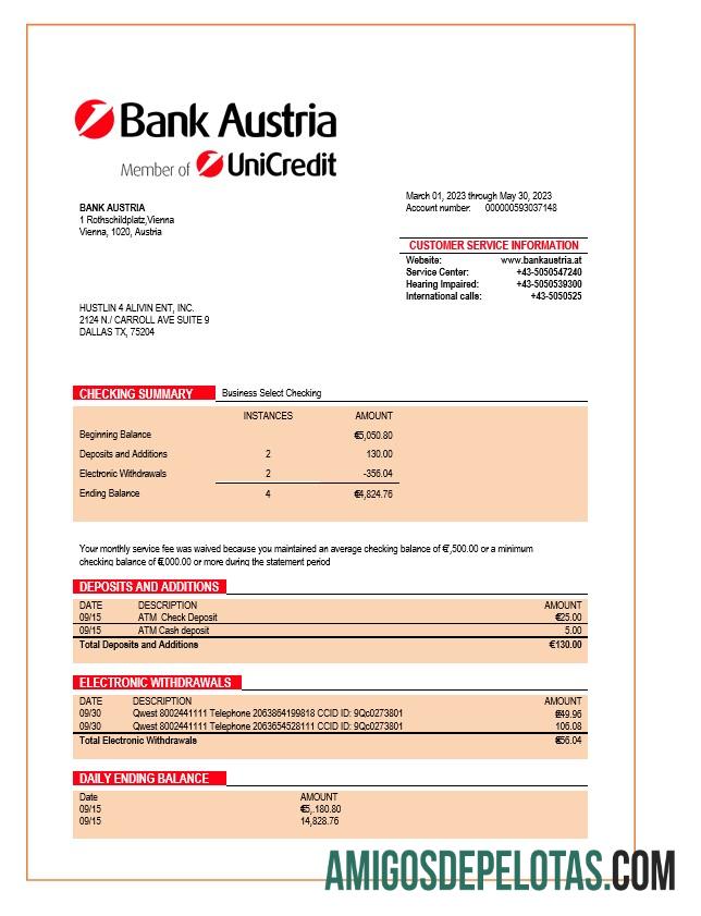 Em branco Declaração da Organização do Banco Áustria Modelo Word e PDF